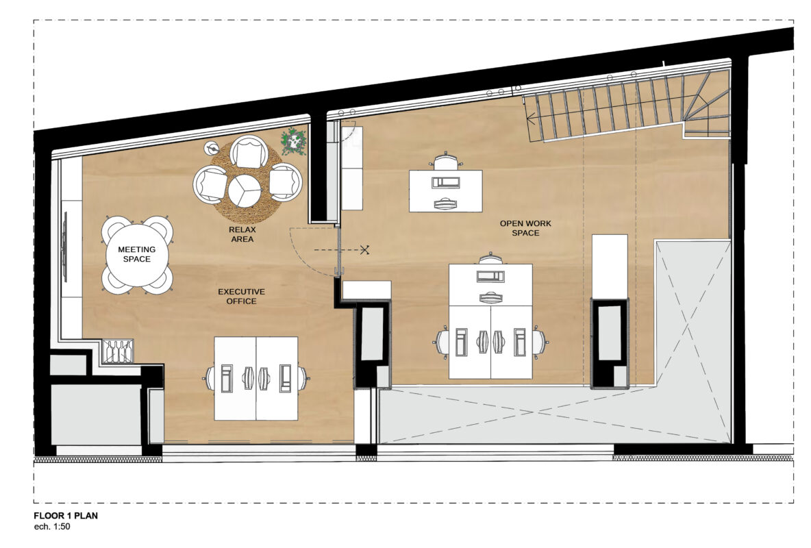 Planimetria del progetto degli uffici CADELER a Montecarlo progettato da Monica Stroscia Architetto.