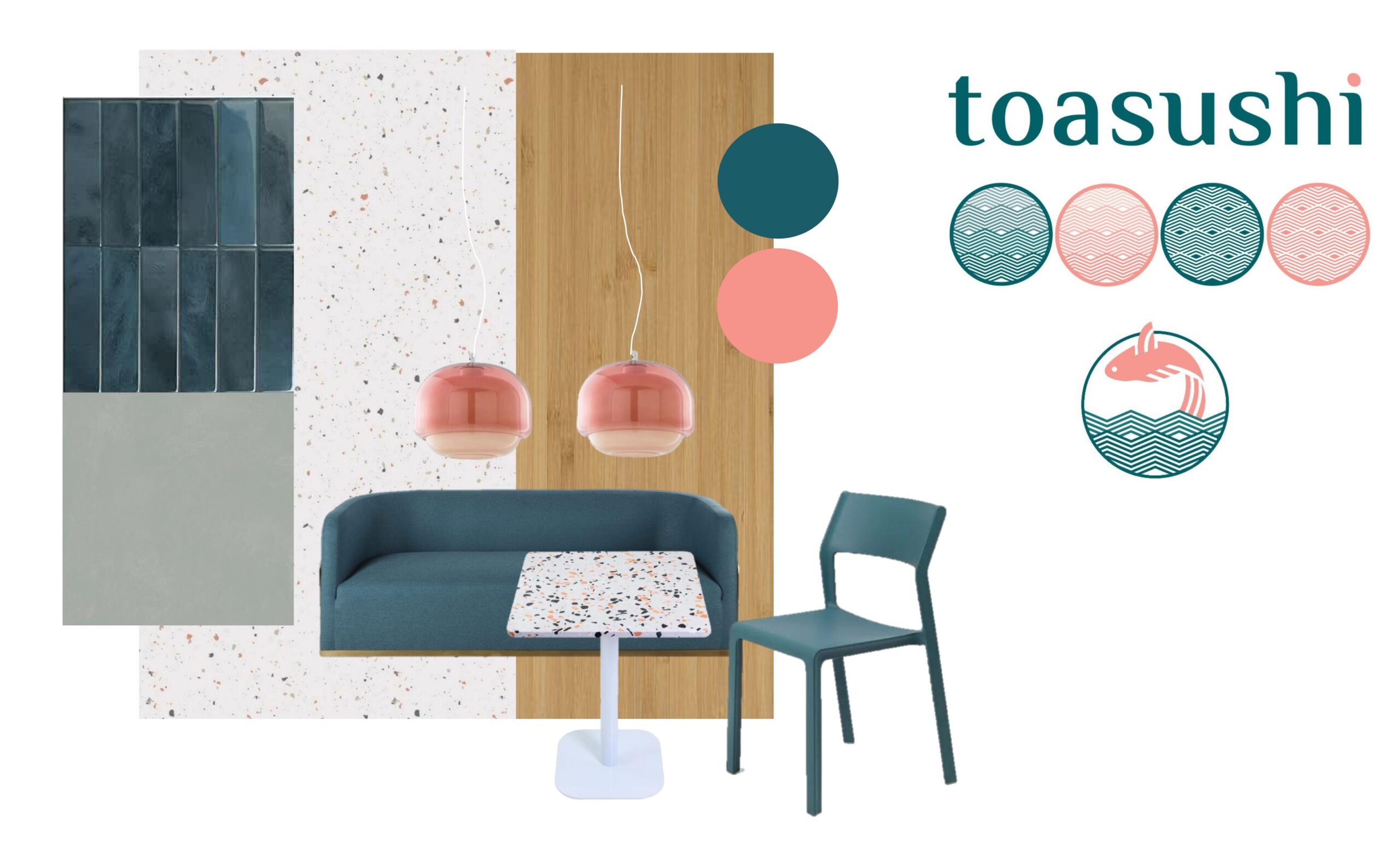 Ingresso del ristorante TOASUSHI con elementi in bamboo e design contemporaneo.